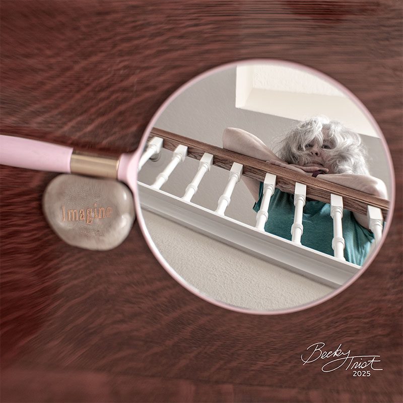 Reflection in Mirror of Girl Looking over railing | Lensbaby Composer Pro Sweet 35